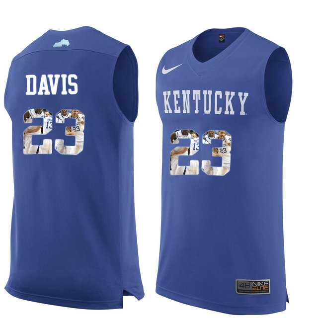 Kentucky Wildcats #23 Anthony Davis Royal Blue With Portrait Print College Basketball Jersey