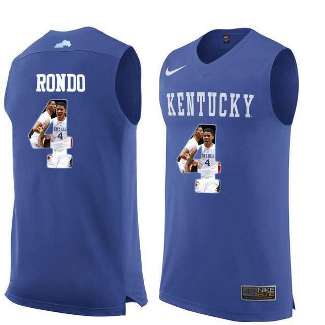 Kentucky Wildcats #4 Rajon Rondon Royal Blue With Portrait Print College Basketball Jersey