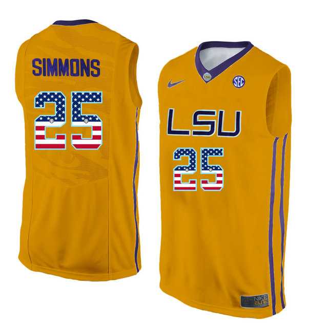 LSU Tigers #25 Ben Simmons Gold USA Flag College Basketball Jersey