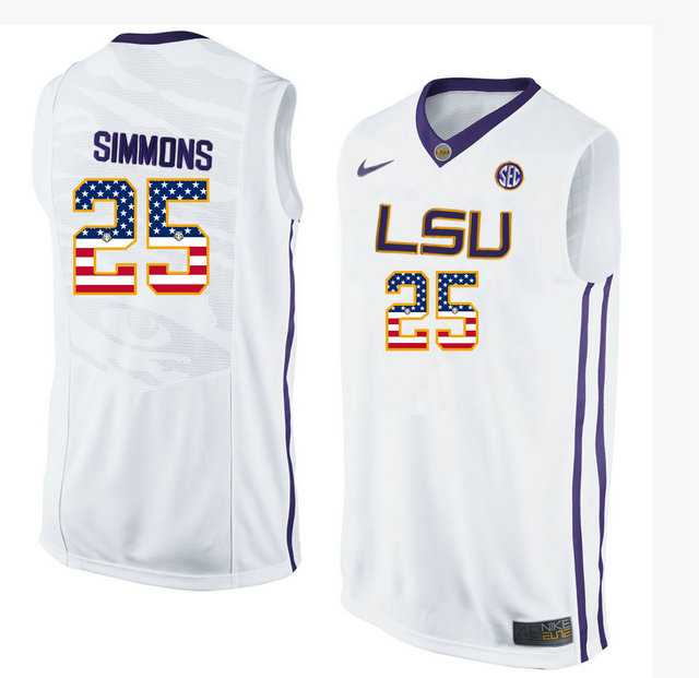 LSU Tigers #25 Ben Simmons White USA Flag College Basketball Jersey