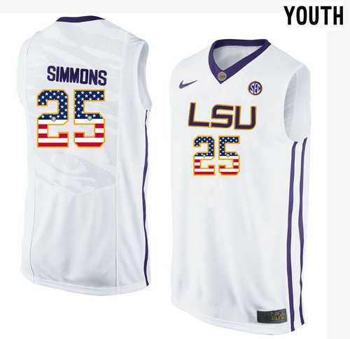 LSU Tigers #25 Ben Simmons White Youth College Basketball Jersey