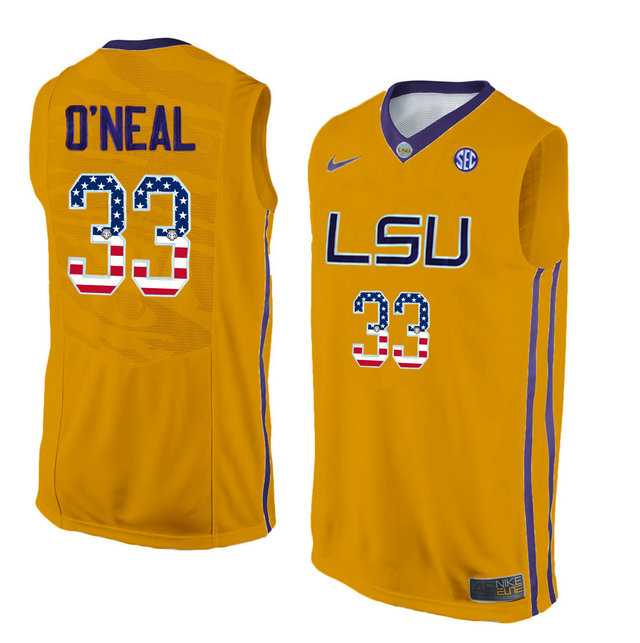 LSU Tigers #33 Shaquille O'Neal Gold USA Flag College Basketball Jersey