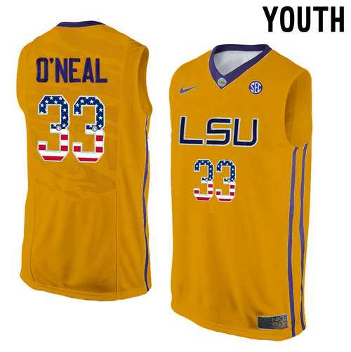 LSU Tigers #33 Shaquille O'Neal Gold Youth College Basketball Jersey
