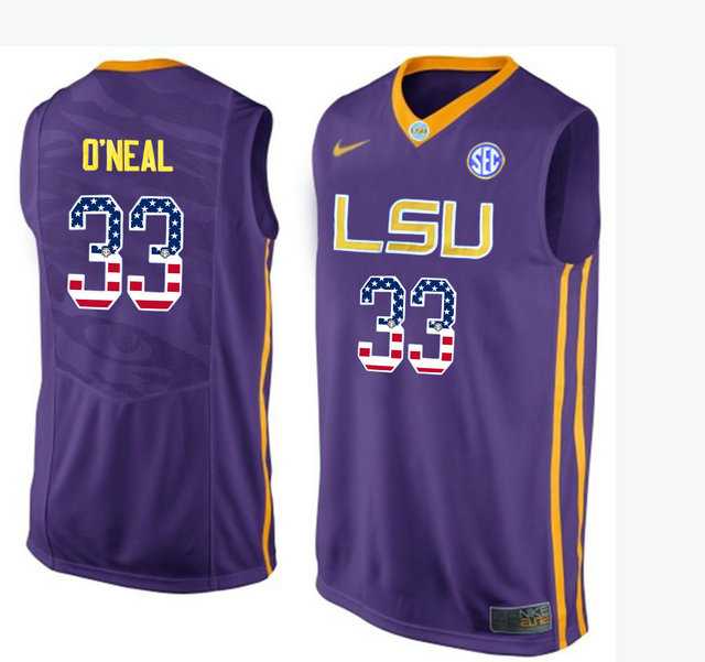 LSU Tigers #33 Shaquille O'Neal Purple USA Flag College Basketball Jersey