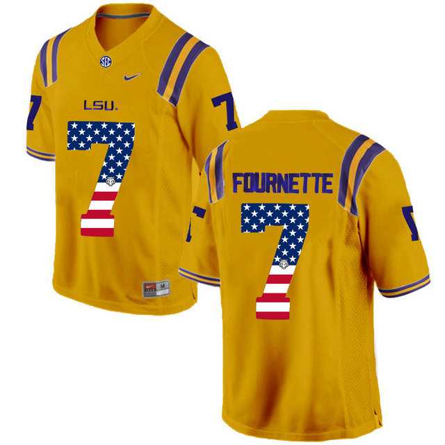 LSU Tigers #7 Leonard Fournette Gold USA Flag College Football Limited Jersey