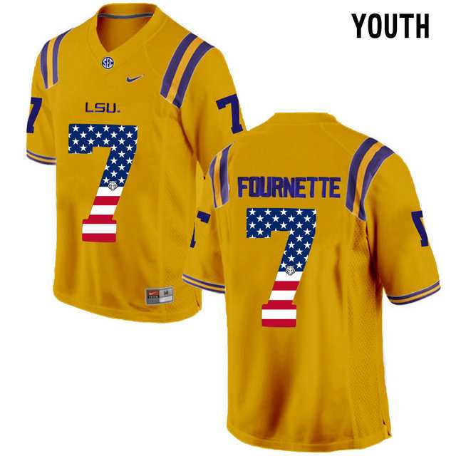 LSU Tigers #7 Leonard Fournette Gold USA Flag Youth College Football Limited Jersey