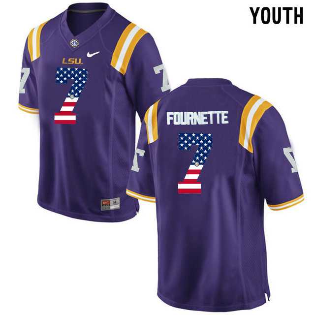 LSU Tigers #7 Leonard Fournette Purple USA Flag Youth College Football Limited Jersey
