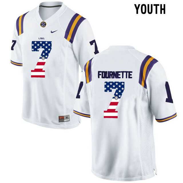 LSU Tigers #7 Leonard Fournette White USA Flag Youth College Football Limited Jersey