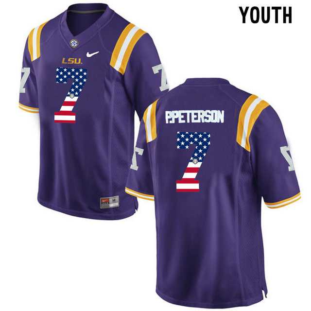 LSU Tigers #7 Patrick Peterson Purple USA Flag Youth College Football Limited Jersey