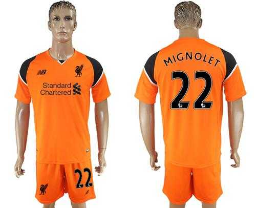 Liverpool #22 Mignolet Orange Goalkeeper Soccer Club Jersey