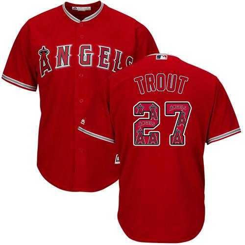 Los Angeles Angels Of Anaheim #27 Mike Trout Red Team Logo Fashion Stitched MLB Jersey