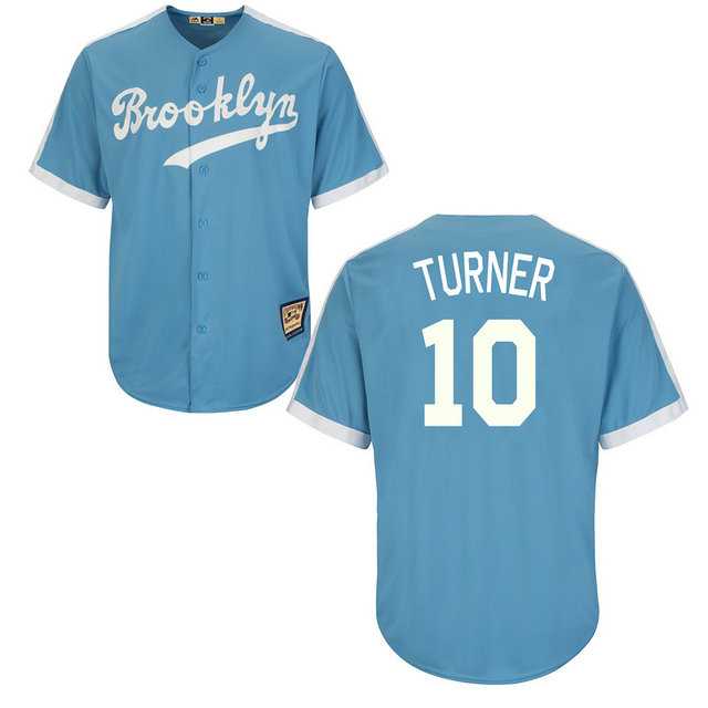 Los Angeles Dodgers #10 Justin Turner Light Blue Cooperstown Throwback Stitched Baseball Jersey