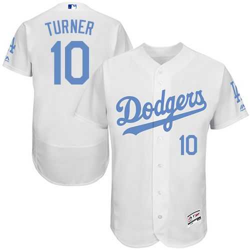 Los Angeles Dodgers #10 Justin Turner White Flexbase Authentic Collection Father's Day Stitched MLB Jersey