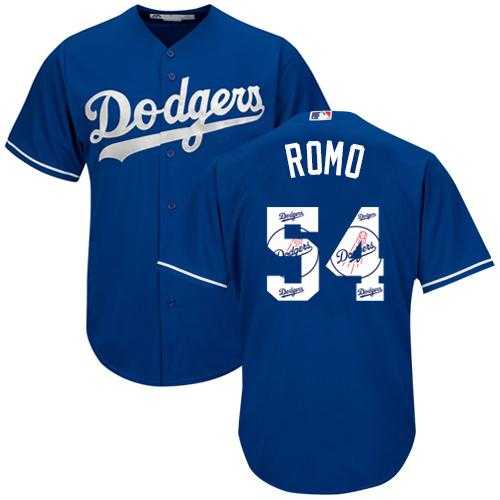 Los Angeles Dodgers #54 Sergio Romo Blue Team Logo Fashion Stitched MLB Jersey