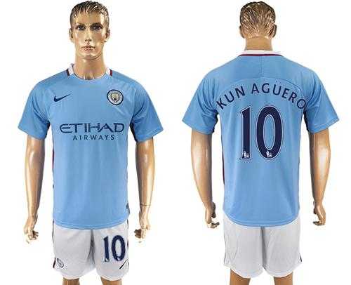 Manchester City #10 Kun Aguero Home Soccer Club Jersey
