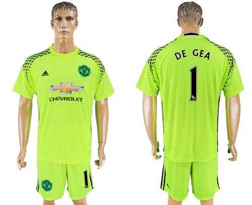 Manchester United #1 De Gea Shiny Green Goalkeeper Soccer Club Jersey