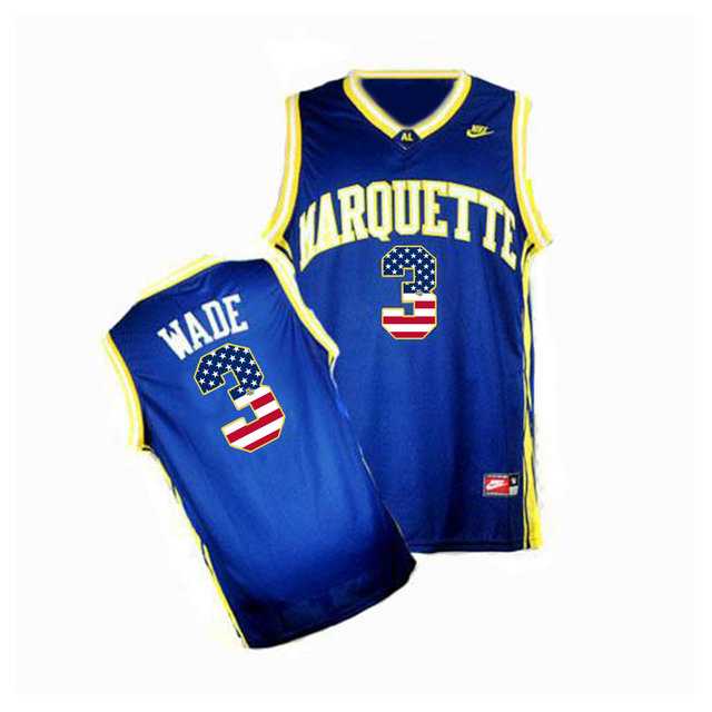 Marquette Golden Eagles #3 Dwyane Wade Navy USA Flag College Basketball Jersey