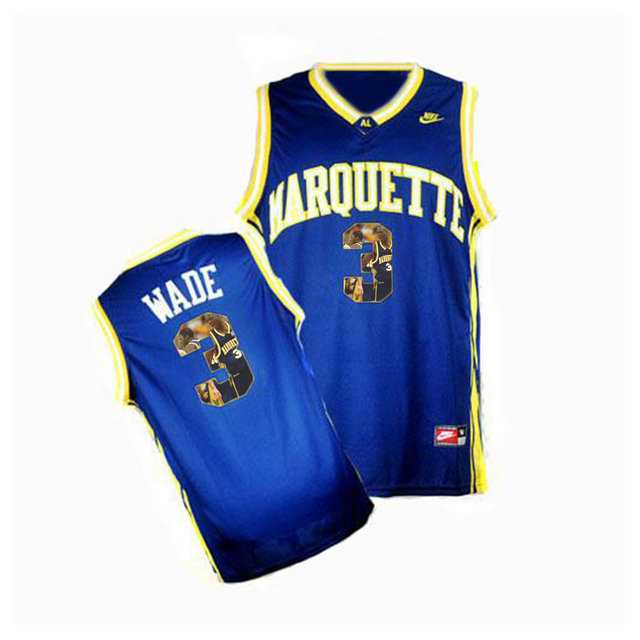 Marquette Golden Eagles #3 Dwyane Wade Navy With Portrait Print College Basketball Jersey