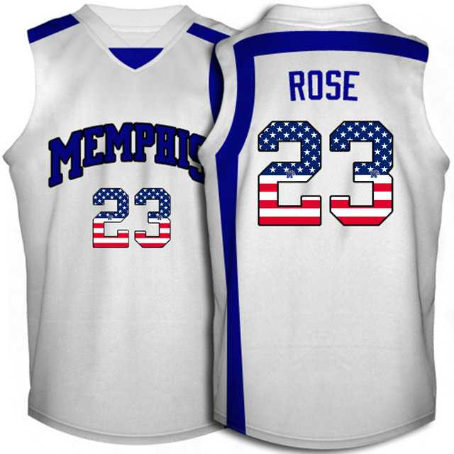 Memphis Tigers #23 Derrick Rose White USA Flag Throwback College Basketball Jersey