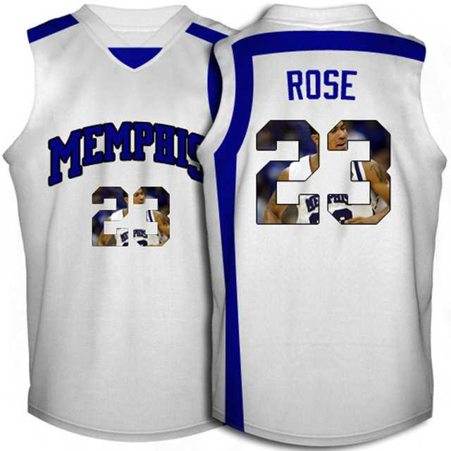 Memphis Tigers #23 Derrick Rose White With Portrait Print College Basketball Jersey