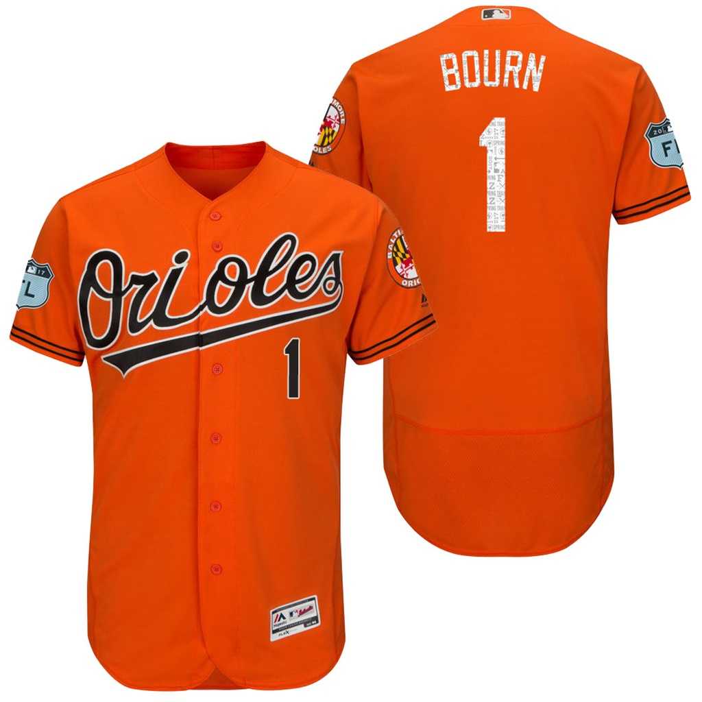 Men's Baltimore Orioles #1 Michael Bourn 2017 Spring Training Flex Base Authentic Collection Stitched Baseball Jersey