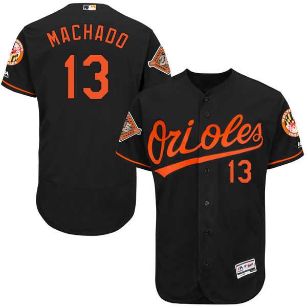 Men's Baltimore Orioles #13 Manny Machado Majestic Alternate Black On-Field Flex Base Jersey with Patch