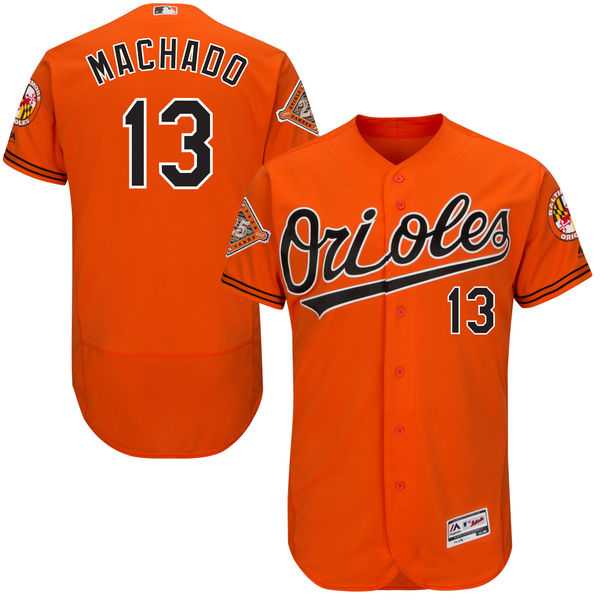 Men's Baltimore Orioles #13 Manny Machado Majestic Alternate Orange On-Field Flex Base Jersey with Patch