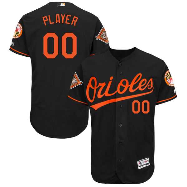 Men's Baltimore Orioles Majestic Alternate Black 2017 Authentic Flex Base Custom Jersey with All-Star Game Patch