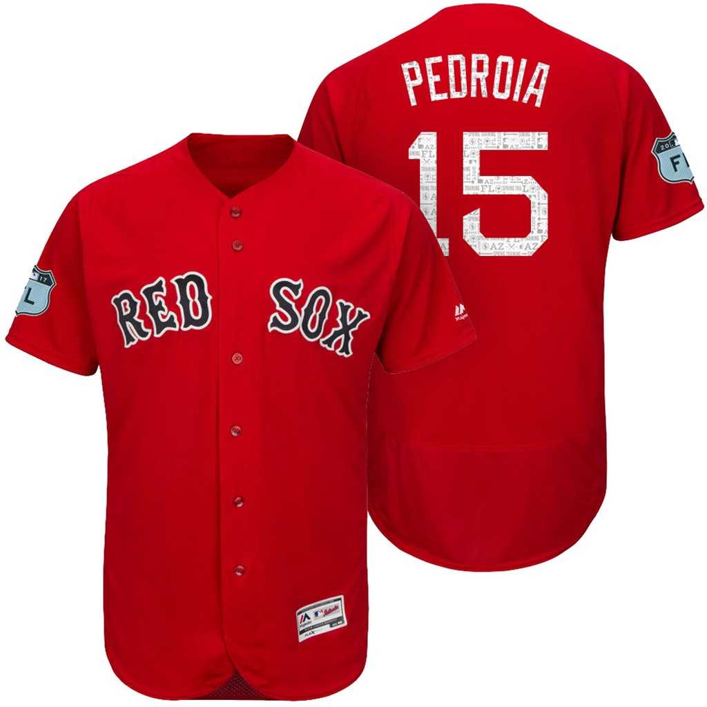 Men's Boston Red Sox #15 Dustin Pedroia 2017 Spring Training Flex Base Authentic Collection Stitched Baseball Jersey