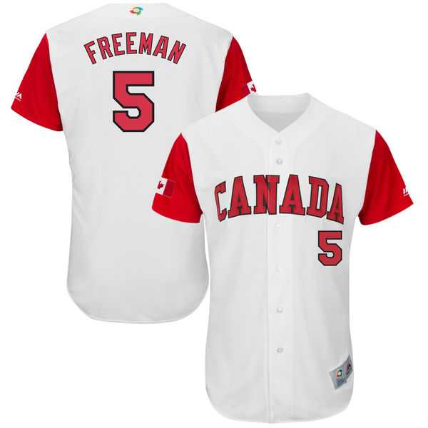 Men's Canada Baseball #5 Freddie Freeman Majestic White 2017 World Baseball Classic Authentic Jersey
