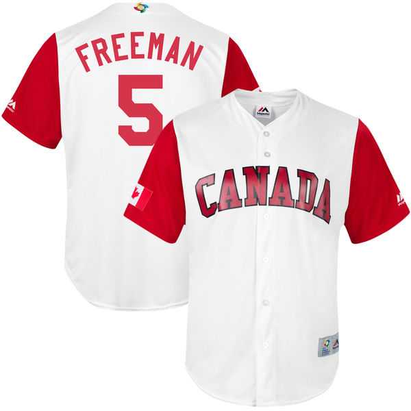 Men's Canada Baseball #5 Freddie Freeman Majestic White 2017 World Baseball Classic Jersey
