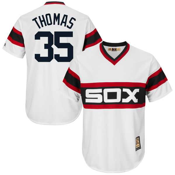 Men's Chicago White Sox #35 Frank Thomas Majestic White Navy Blue Home Cool Base Cooperstown Collection Jersey