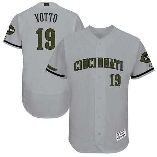 Men's Cincinnati Reds #19 Joey Votto Grey Flexbase Authentic Collection Memorial Day Stitched MLB Jersey