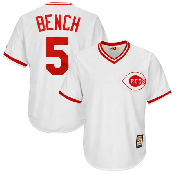 Men's Cincinnati Reds Johnny Bench Majestic White Home Cool Base Cooperstown Collection Jersey