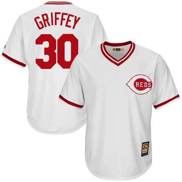 Men's Cincinnati Reds Ken Griffey Jr Majestic White Home Cool Base Cooperstown Collection Jersey