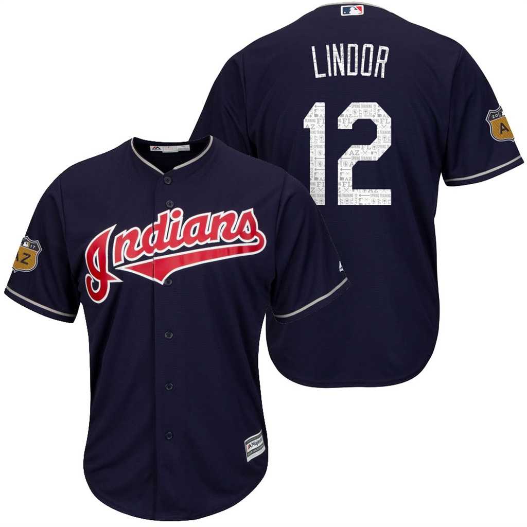 Men's Cleveland Indians #12 Francisco Lindor 2017 Spring Training Cool Base Stitched MLB Jersey