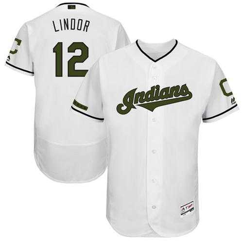 Men's Cleveland Indians #12 Francisco Lindor White Flexbase Authentic Collection Memorial Day Stitched MLB Jersey