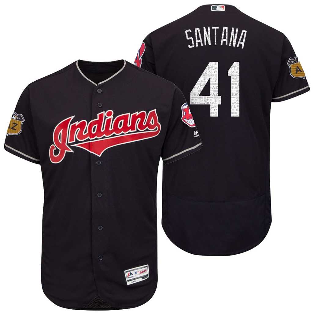 Men's Cleveland Indians #41 Carlos Santana 2017 Spring Training Flex Base Authentic Collection Stitched Baseball Jersey