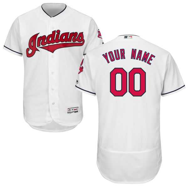 Men's Cleveland Indians Majestic Home White Flex Base Authentic Collection Custom Jersey