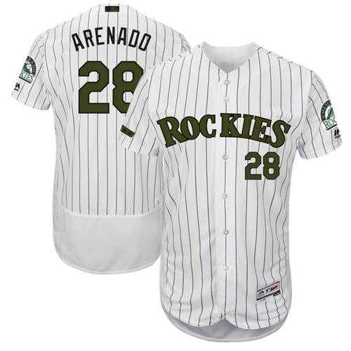 Men's Colorado Rockies #28 Nolan Arenado White Strip Flexbase Authentic Collection Memorial Day Stitched MLB Jersey