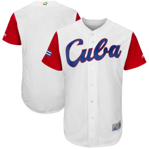 Men's Cuba Baseball Blank Majestic White 2017 World Baseball Classic Authentic Team Jersey