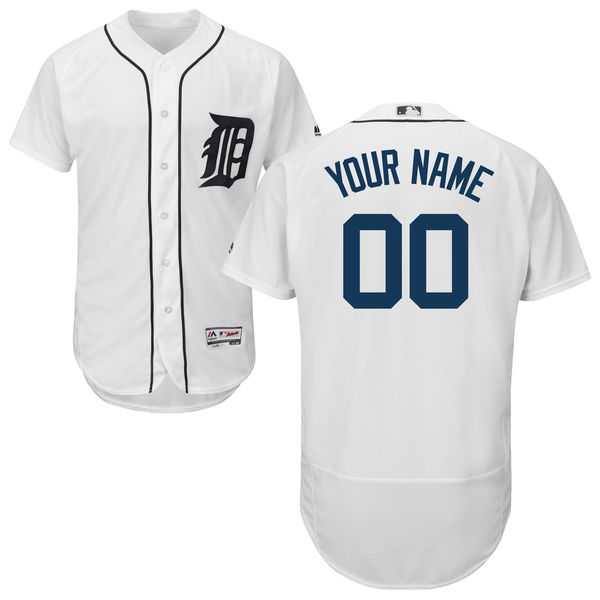 Men's Detroit Tigers Majestic Home White Flex Base Authentic Collection Custom Jersey