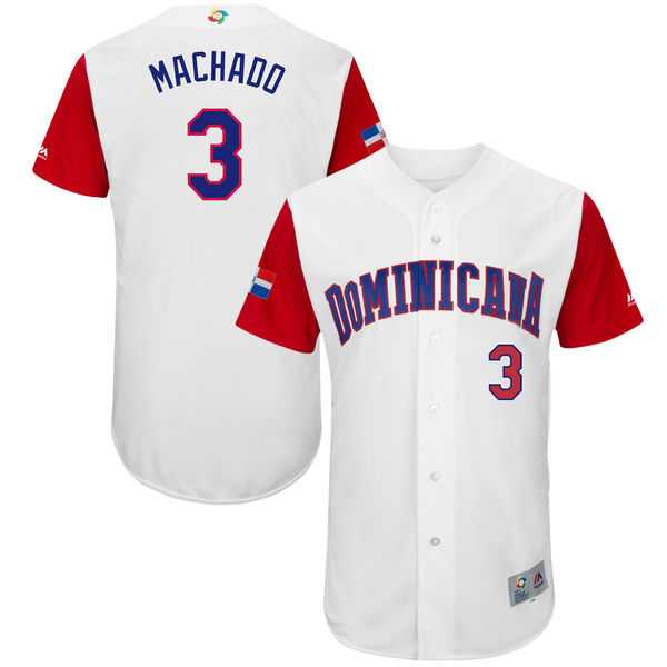 Men's Dominican Republic Baseball #3 Manny Machado Majestic White 2017 World Baseball Classic Authentic Jersey