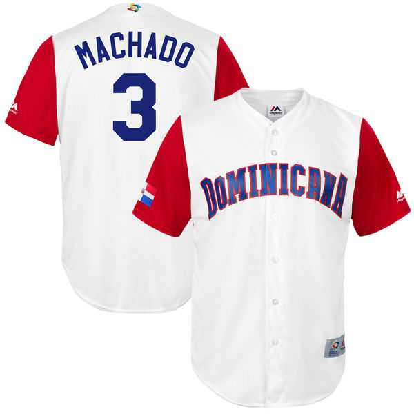 Men's Dominican Republic Baseball #3 Manny Machado Majestic White 2017 World Baseball Classic Jersey