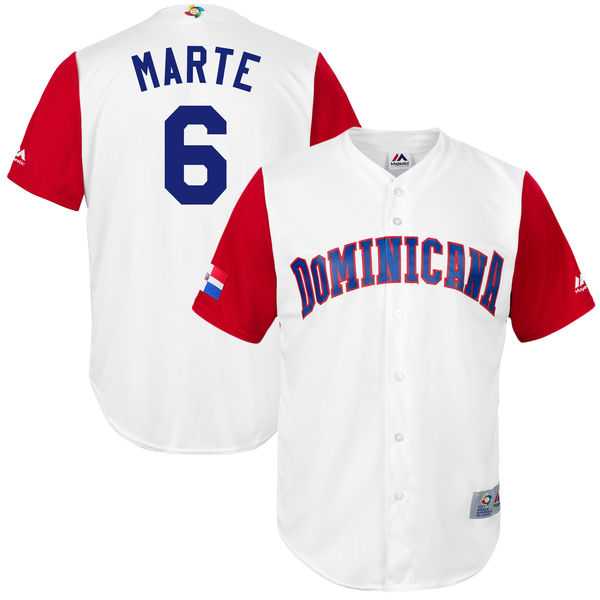 Men's Dominican Republic Baseball #6 Starling Marte Majestic White 2017 World Baseball Classic Jersey