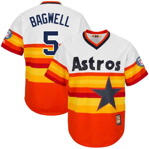 Men's Houston Astros #5 Jeff Bagwell Majestic Orange Multi Fashion 2017 Hall of Fame Cooperstown Collection Patch Cool Base Jersey