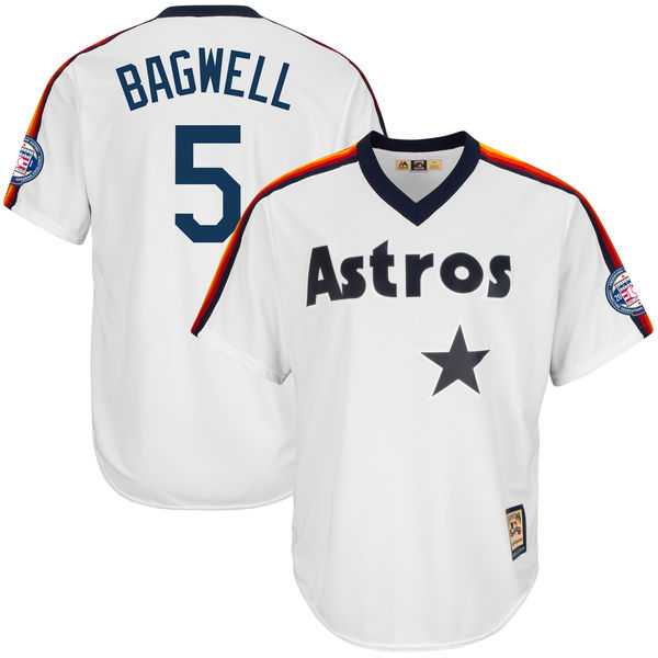 Men's Houston Astros #5 Jeff Bagwell Majestic White Fashion 2017 Hall of Fame Cooperstown Collection Patch Cool Base Jersey