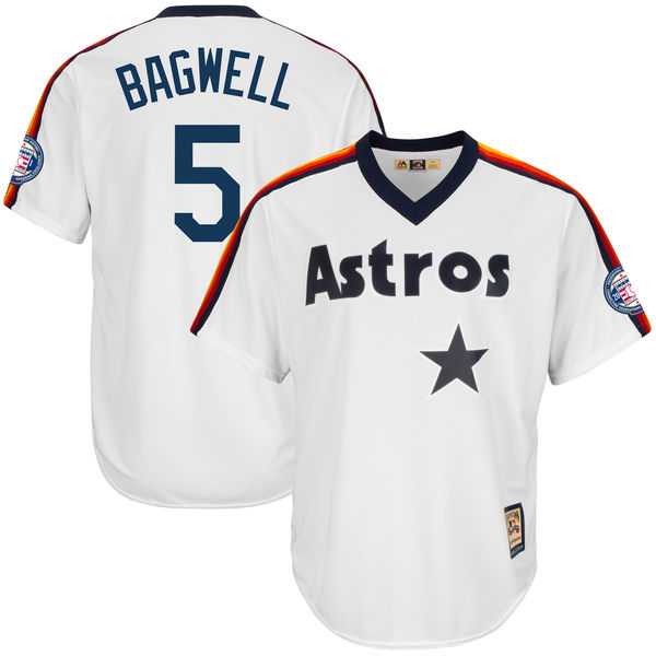 Men's Houston Astros #5 Jeff Bagwell Majestic White Fashion 2017 Hall of Fame Cooperstown Collection Patch Cool Base Jersey