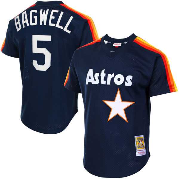 Men's Houston Astros #5 Jeff Bagwell Mitchell & Ness Navy Cooperstown Mesh Batting Practice Jersey