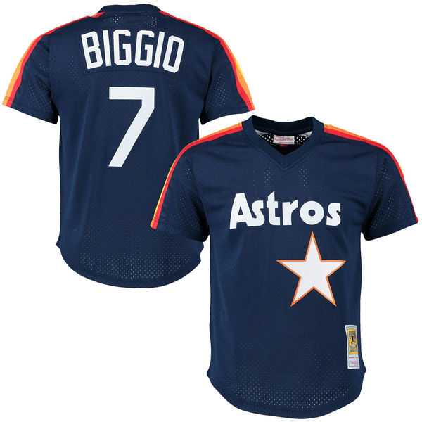 Men's Houston Astros #7 Craig Biggio Mitchell & Ness Navy Cooperstown Mesh Batting Practice Jersey